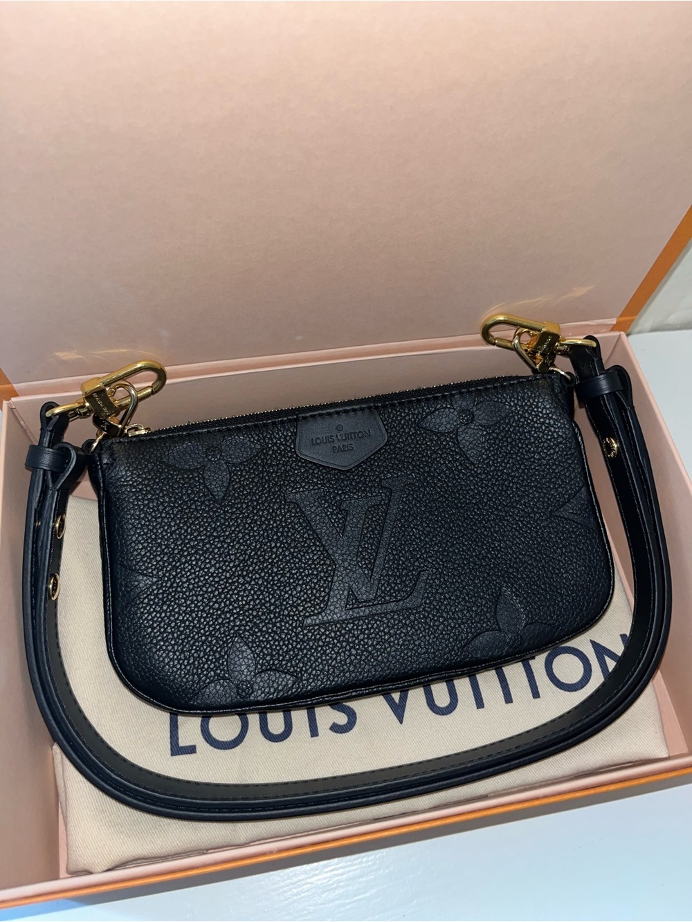 Louis Vuitton Black Empreinte Mini Pochette with Gold Hardware and Strap - Picture 2 of 3
